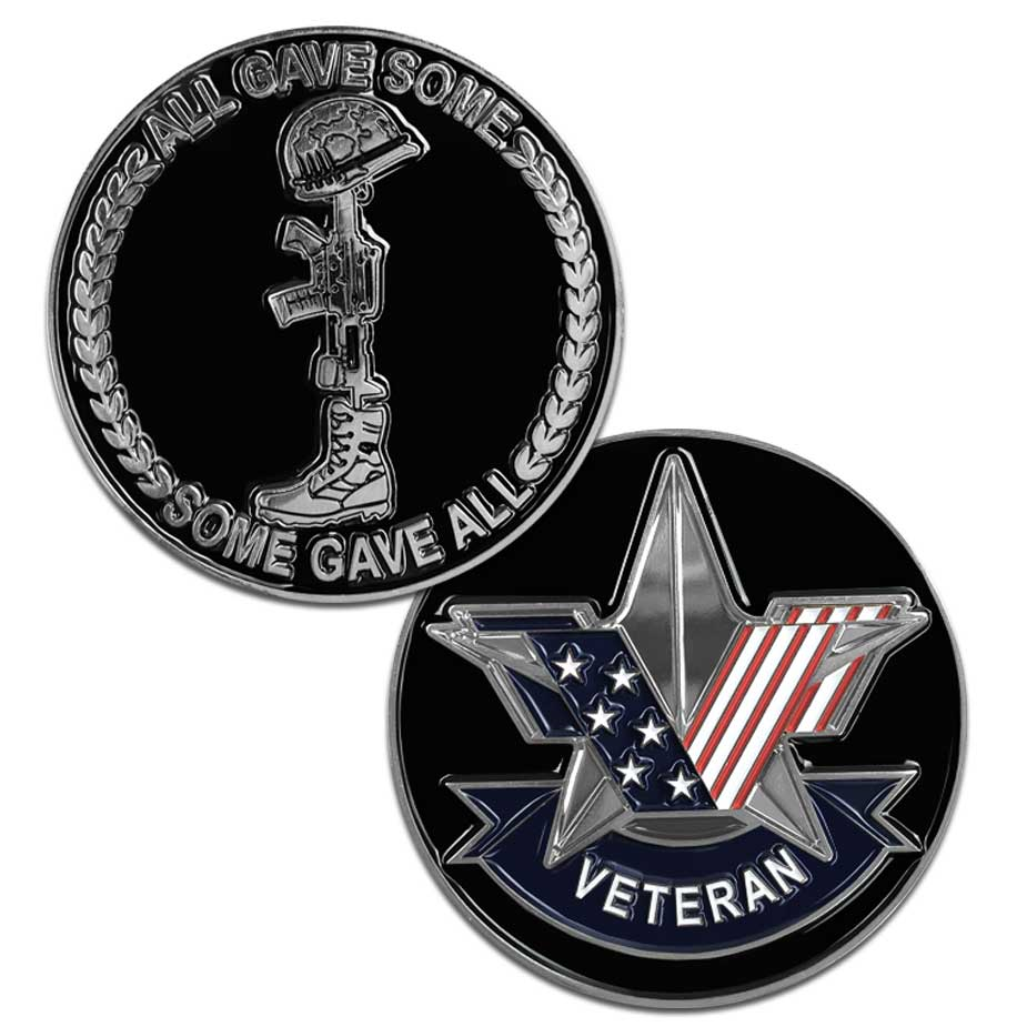 Patriotic Veteran Challenge Coin with Battlefield Cross