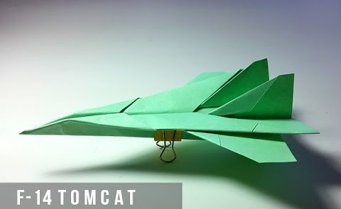 F-14 Tomcat green paper airplane on a white background
