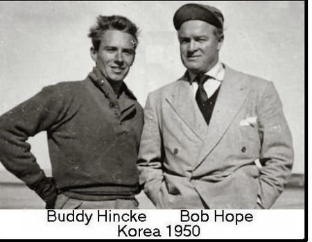 Bob Hope poses with a Korean War Soldier in 1950