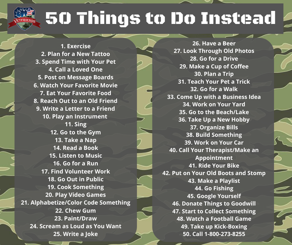 50 Things to Do Instead of Self Harm VetFriends Military List